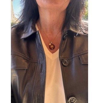 Collier 44 cm “éclat ambré” en perle de verre filée – création artisanale - acier inoxydable