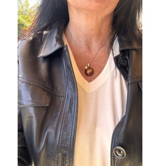 Collier 44 cm “éclat ambré” en perle de verre filée – création artisanale - acier inoxydable