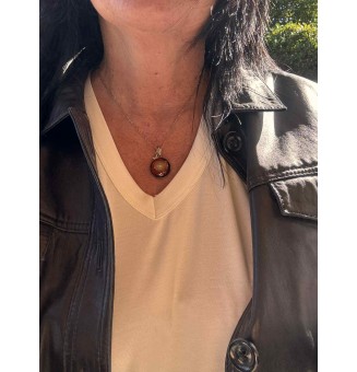 Collier 44 cm “éclat ambré” en perle de verre filée – création artisanale - acier inoxydable