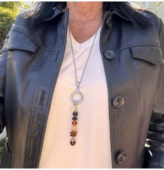 Collier "Éclat de Joie"Dégradé ambré" en perles de verre filé - acier inoxydable