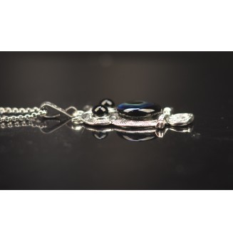 collier hibou 60+ 3 cm "noir bleu metallique" perles de verre filé au chalumeau