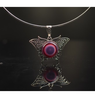 Collier Papillon et Cabochon en Verre – rose - orque rigide