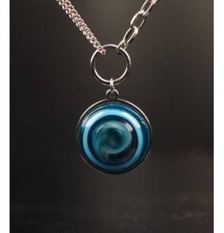 Collier cabochon en verre filé – DIVERS BLEUS - acier inoxydable