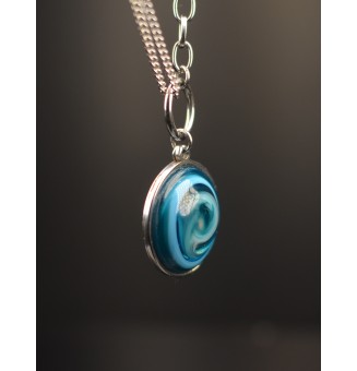 Collier cabochon en verre filé – DIVERS BLEUS - acier inoxydable