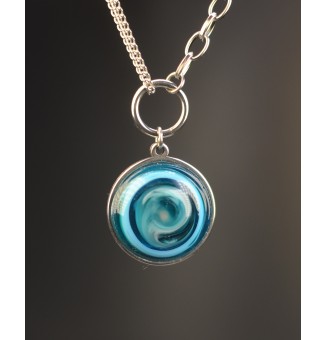 Collier cabochon en verre filé – DIVERS BLEUS - acier inoxydable