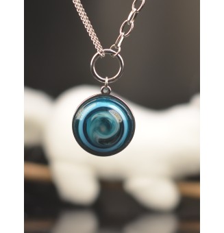 Collier cabochon en verre filé – DIVERS BLEUS - acier inoxydable