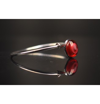 Bracelet pliable en acier inoxydable – Cabochon "ROSE RUBIS" en verre filé - pour poignets de 17.5 à 19 cm