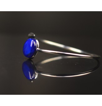 Bracelet pliable en acier inoxydable – Cabochon "bleu intense" en verre filé - pour poignets de 17.5 à 19 cm