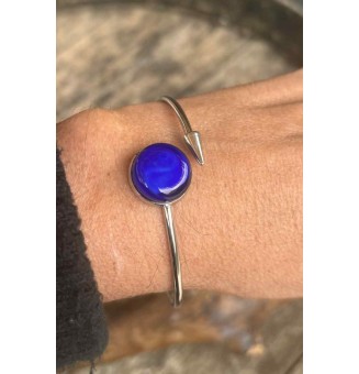 Bracelet pliable en acier inoxydable – Cabochon "bleu intense" en verre filé - pour poignets de 17.5 à 19 cm