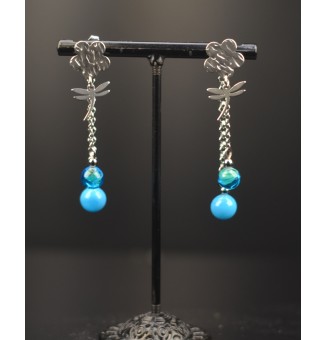Boucles d'Oreilles en Perles de Verre bleu / vert – Élégance et Modernité