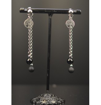 Boucles d'Oreilles arbre de vie en Perles de Verre NOIRES – Élégance et Modernité
