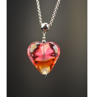 Collier COEUR ROSE AMBRE en...