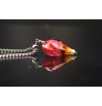 Collier COEUR ROSE AMBRE en verre filé au chalumeau - acier inoxydable