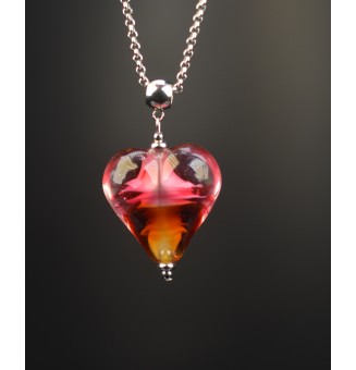 Collier COEUR ROSE AMBRE en...
