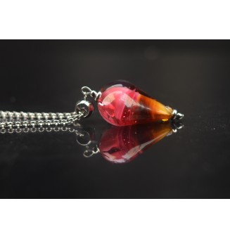 Collier COEUR ROSE AMBRE en verre filé au chalumeau - acier inoxydable