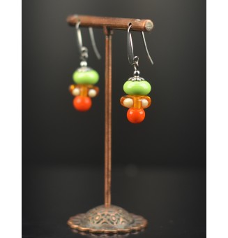 Boucles d’oreilles en acier inoxydable et perles de verre filé – Modèle « Trio de Lumière »