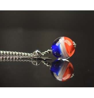 Collier "BLEU BLANC ROUGE" en Perles de Verre et acier inoxydable 70 cm