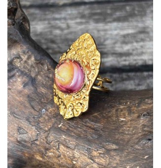 Bague réglable femme en acier inoxydable martelé avec cabochon en verre filé – bijou artisanal fait main Liloo Créations