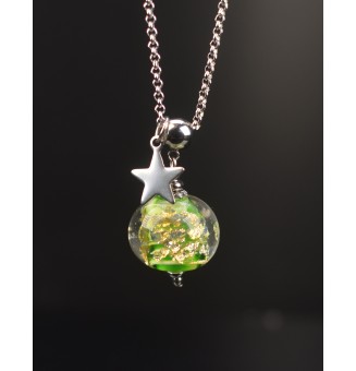 Collier "VERT rosetta et or" en Perles de Verre et acier inoxydable 70 cm