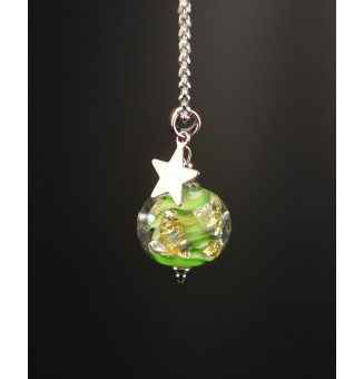 Collier "VERT rosetta et or" en Perles de Verre et acier inoxydable 70 cm