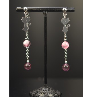 Boucles d'Oreilles arbre de vie en Perles de Verre ROSE – Élégance et Modernité