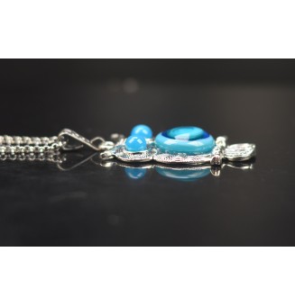 collier hibou 48+ 3 cm "DIVERS BLEUS" perles de verre filé au chalumeau