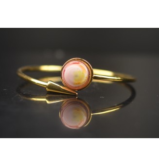 Bracelet pliable en acier inoxydable Doré – Cabochon "ROSE et Or" en verre filé - pour petits poignets