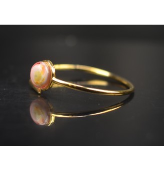 Bracelet pliable en acier inoxydable Doré – Cabochon "ROSE et Or" en verre filé - pour petits poignets