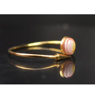 Bracelet pliable en acier inoxydable Doré – Cabochon "ROSE et Or" en verre filé - pour petits poignets