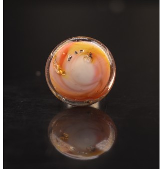 Bague réglable en acier inoxydable – Cabochon en verre filé artisanal ROSE, feuille d’argent (pièce unique)