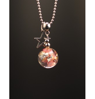 collier artisanal "etoile" 45 + 3 cm "ROSE ET OR" perles de verre filé - acier inoxydable