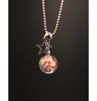 collier artisanal "etoile" 45 + 3 cm "ROSE ET OR" perles de verre filé - acier inoxydable