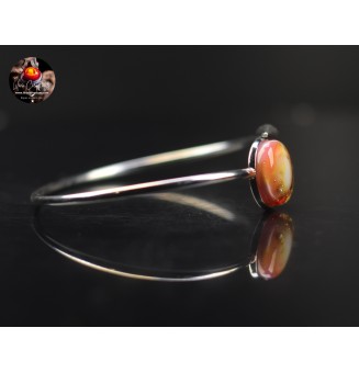 Bracelet pliable en acier inoxydable – Cabochon "ROSE et OR" en verre filé - pour poignets de 17.5 à 19 cm