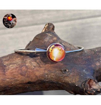 Bracelet pliable en acier inoxydable – Cabochon "ROSE et OR" en verre filé - pour poignets de 17.5 à 19 cm