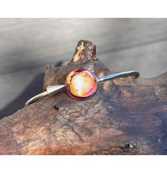 Bracelet pliable en acier inoxydable – Cabochon "ROSE et OR" en verre filé - pour poignets de 17.5 à 19 cm