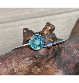 Bracelet pliable en acier inoxydable – Cabochon "bleu et OR" en verre filé - pour poignets de 17.5 à 19 cm