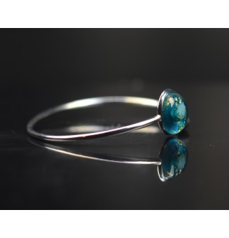 Bracelet pliable en acier inoxydable – Cabochon "bleu et OR" en verre filé - pour poignets de 17.5 à 19 cm