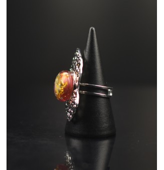 Bague réglable femme en acier inoxydable martelé avec cabochon en verre filé – bijou artisanal fait main Liloo Créations