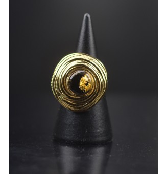 Bague en Verre Filé au Chalumeau "noir et or"  - acier INOXYDABLE doré