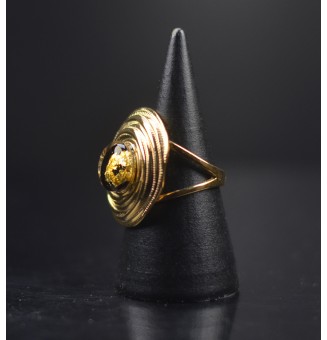 Bague en Verre Filé au Chalumeau "noir et or"  - acier INOXYDABLE doré