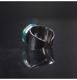 Bague Large avec Cabochon en Verre Filé – Modèle Unique - bleu et or