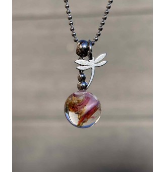 collier artisanal "libellule" 45 + 3 cm "ROSE ET OR" perles de verre filé - acier inoxydable