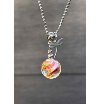 collier artisanal "libellule" 45 + 3 cm "ROSE ET OR" perles de verre filé - acier inoxydable