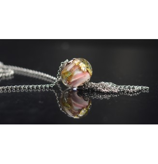 Collier Long Épuré avec Perle "rose et or" ,  en Verre Filé – Liloo Créations