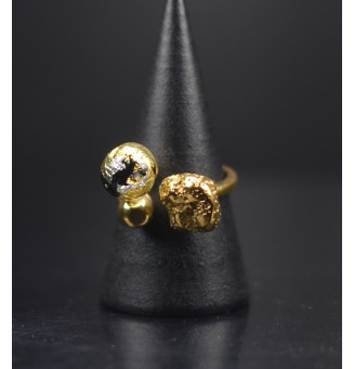 Bague réglable acier inoxydable doré avec perle de verre – Nouveau modèle - NOIR et or