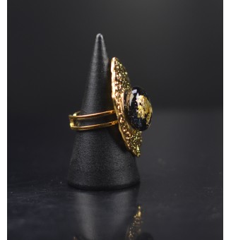 Bague réglable femme en acier inoxydable martelé avec cabochon en verre filé – bijou artisanal fait main Liloo Créations