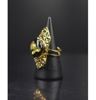 Bague réglable femme en acier inoxydable martelé avec cabochon en verre filé – bijou artisanal fait main Liloo Créations