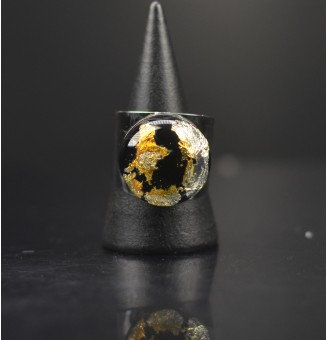 Bague Large avec Cabochon en Verre Filé – Modèle Unique - noir et or