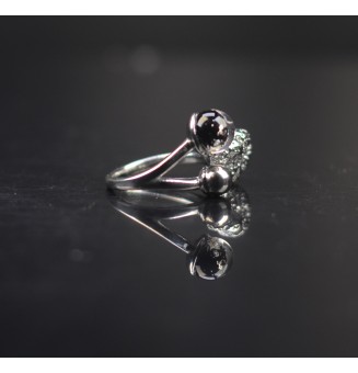 Bague réglable acier inoxydable  avec perle de verre – Nouveau modèle - NOIR et argent