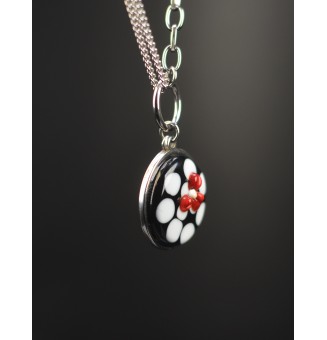 Collier cabochon en verre filé – GIRLY NOIR BLANC ROUGE- acier inoxydable